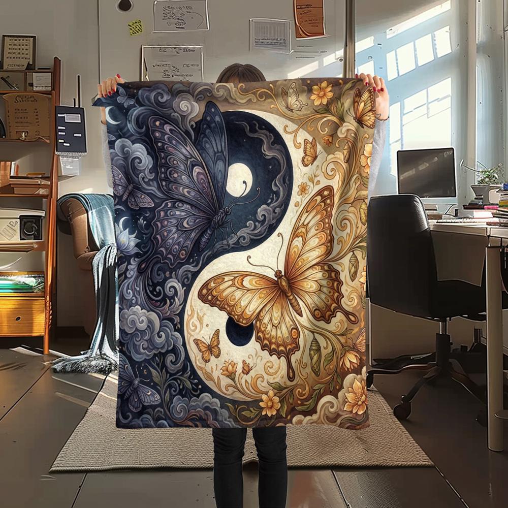 1Pc Butterfly Print Flannel Blanket, High quality Comfortable for All Seasons, Home Decor, Warmth and Comfort, Perfect for Christmas Gifts W35