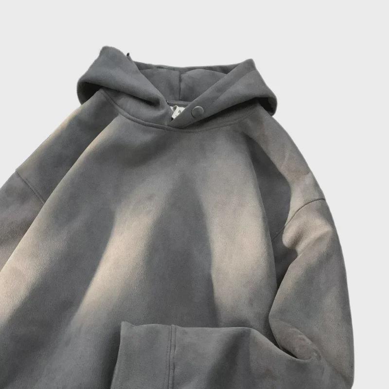 Мужская замшевая толстовка с капюшоном большого размера: Модная куртка свободного кроя с длинными рукавами для весны и осени