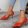 Women's Classic Big Bow Women's Pumps Sexy Stiletto Dress Shoes Fashion Pointed Shallow Mouth Ladies High Heels Plus Size 42