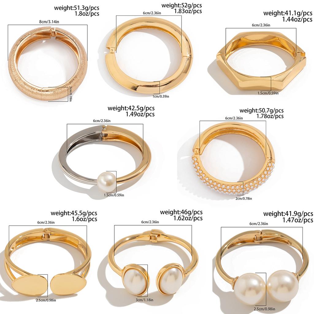 Ingemark 8 Styles Vintage Creative Gold Color Geometric Bangles Women Men Large Imitation Pearl Wide Cuff Bangles Jewelry Gift