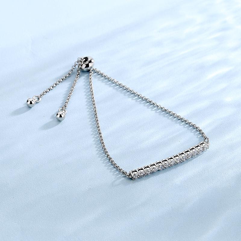 925 Sterling Silver Bracelet Row Of Zircon Crystal Adjustable Bracelet Feminine Charm Jewelry