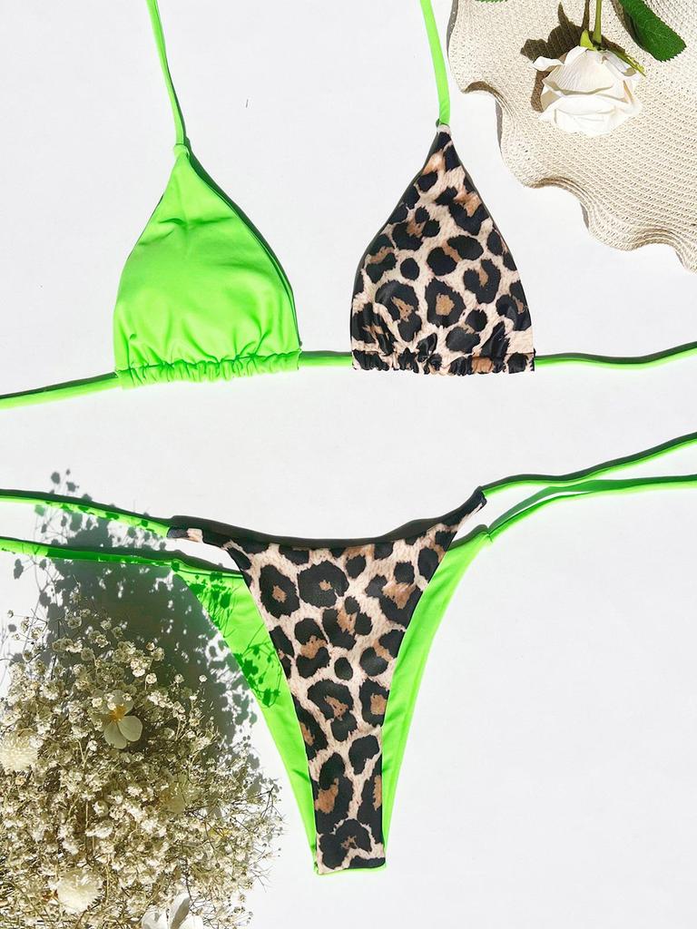 10 цветов сращивание Холтер леопардовый бикини женский купальник женский купальник из двух частей комплект бикини купальный костюм купальный костюм леди