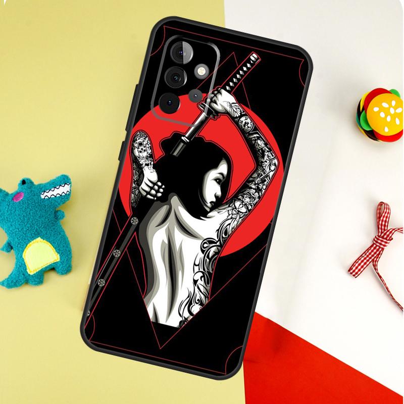 Чехол для телефона Samsung Galaxy A22 A32 A52 A54 A34 A14 A55 A35 A15 A53 A33 A13 A05 A06 A16 с изображением аниме-девушки-самурая