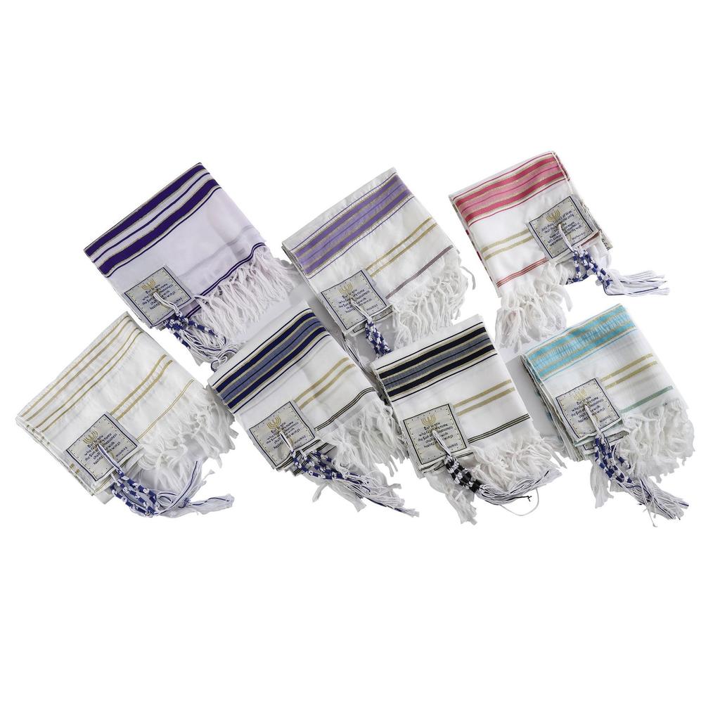 Israeli Jewish Tallit Prayer Shawl – Striped Polyester Poncho for Men & Women, 180cm, 8 Colors