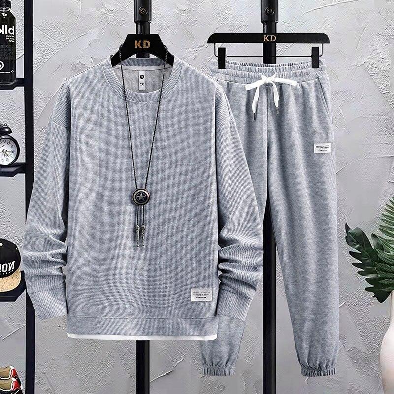 Spring Autumn Men's Two Piece Set Linen Fabric Casual Sweatshirt and Sweatpants Set Mens Sports Suit Fashion Tracksuit