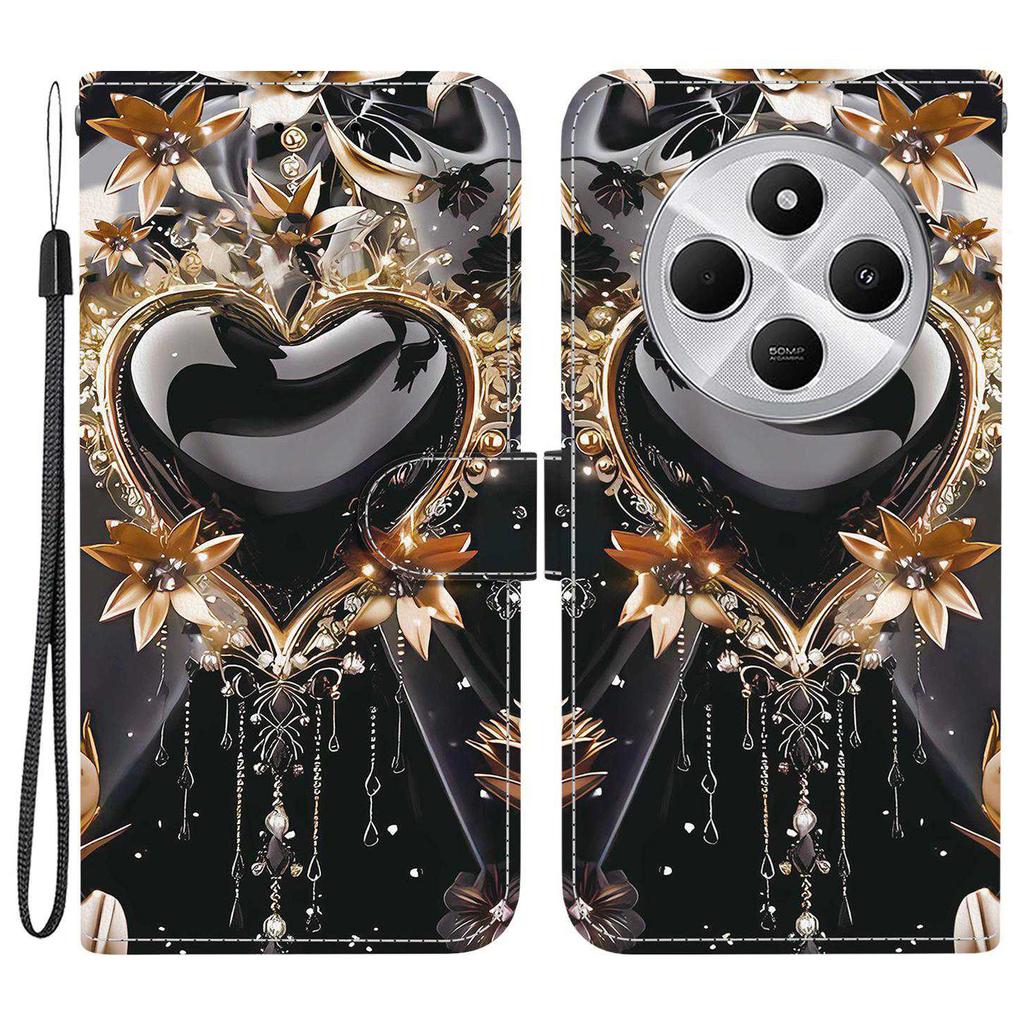 Чехол-кошелек для Xiaomi Poco C75 4G/Redmi 14R 5G/14C 4G с принтом, кожаная подставка, чехол для телефона со шнурком