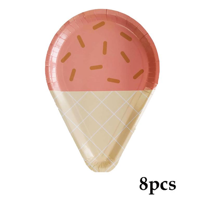 Мороженое День рождения Украшения Детские игрушки Baby Shower Одноразовая посуда Бумажные тарелки Стаканы Воздушные шары Флаги Товары для вечеринок