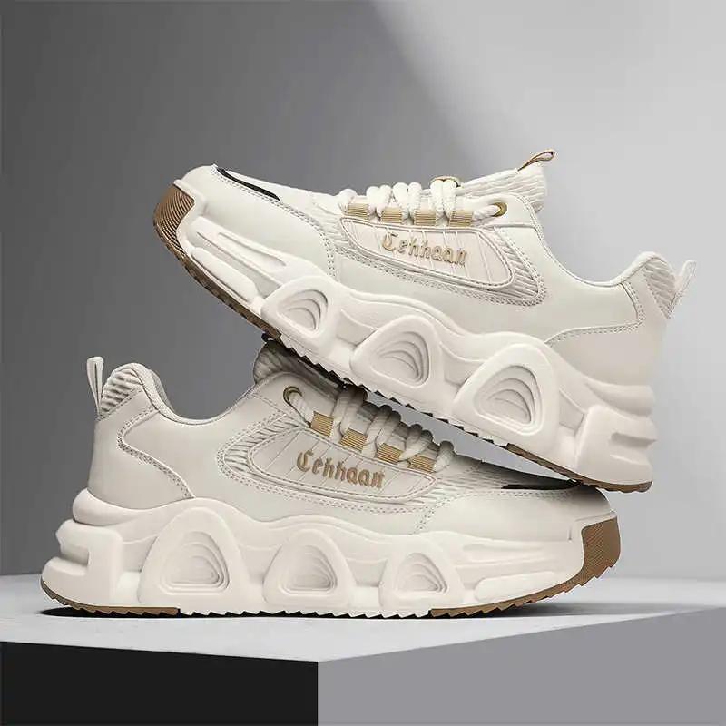 Кроссовки из натуральной кожи на толстой подошве Мужские оригинальные кроссовки для мужчин Серебристая обувь для мужчин Спорт Комфорт Тренд Распродажа