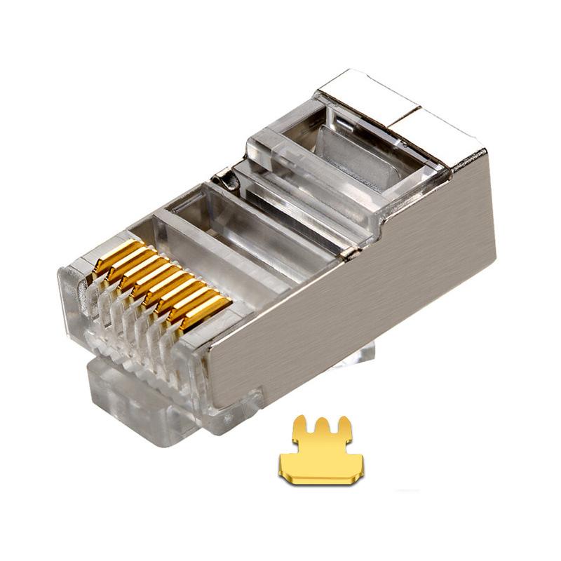 1000Mbps Cat6 Cat5e RJ45 Plug Ethernet Cable Connector Male Lan Network 8P8C STP Shielded Terminals Cat 5 Gold Plated 100pcs