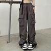 Women Cargo Pants Hip Hop Baggy Solid Color Multi Pockets Elastic Waist Match Top Loose Breathable Lady Trousers