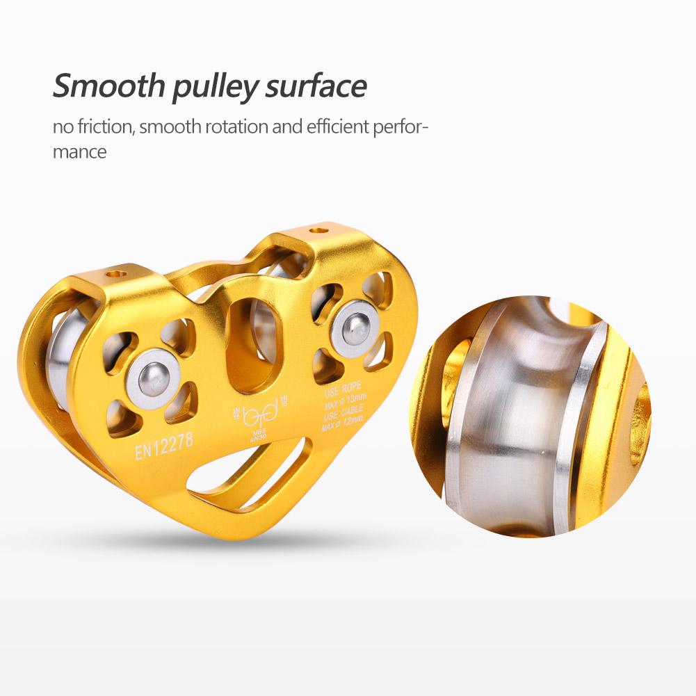 30KN Dual Pulley Zip Line Rescue Cable Trolley Outdoor Rock Climbing Equipment(Gold)