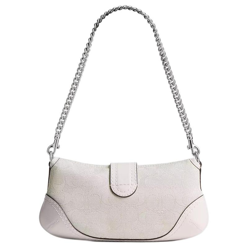 Coach Сумка Soho flap 25 классическая на цепочке для дальнозорких, плечевой ремень, покрытый холст и коровья кожа, женская, средняя, белая