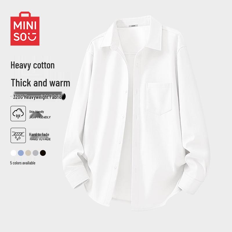 MINISO Мужская зимняя теплая оксфордская рубашка с длинным рукавом