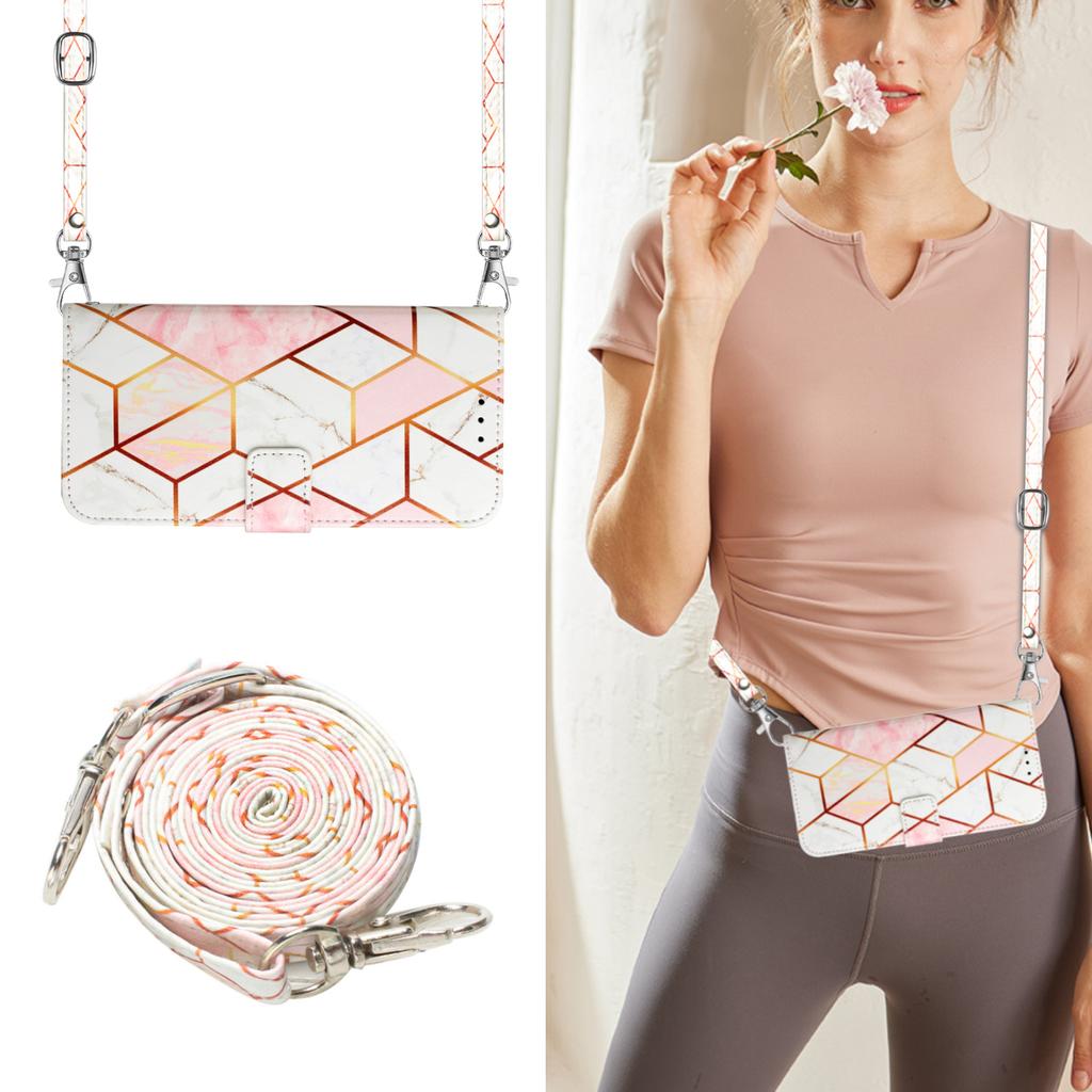 For Xiaomi Redmi Note 13 Pro 5G/Poco X6 5G Leather Case with Shoulder Strap Marble Pattern Phone Stand Cover