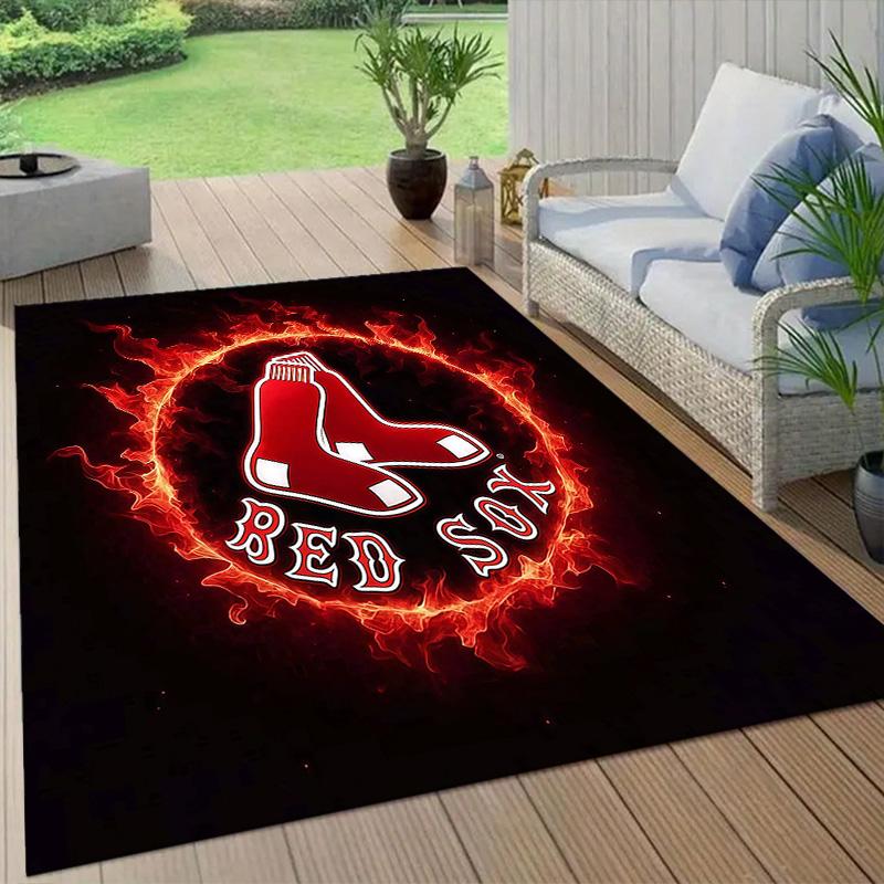 Boston Red Sox2 Flannel Pattern Square Carpet,Area Rug,Carpet Rug for Living Room Bedroom Sofa Playroom Decor,Non-slip Floor Mat