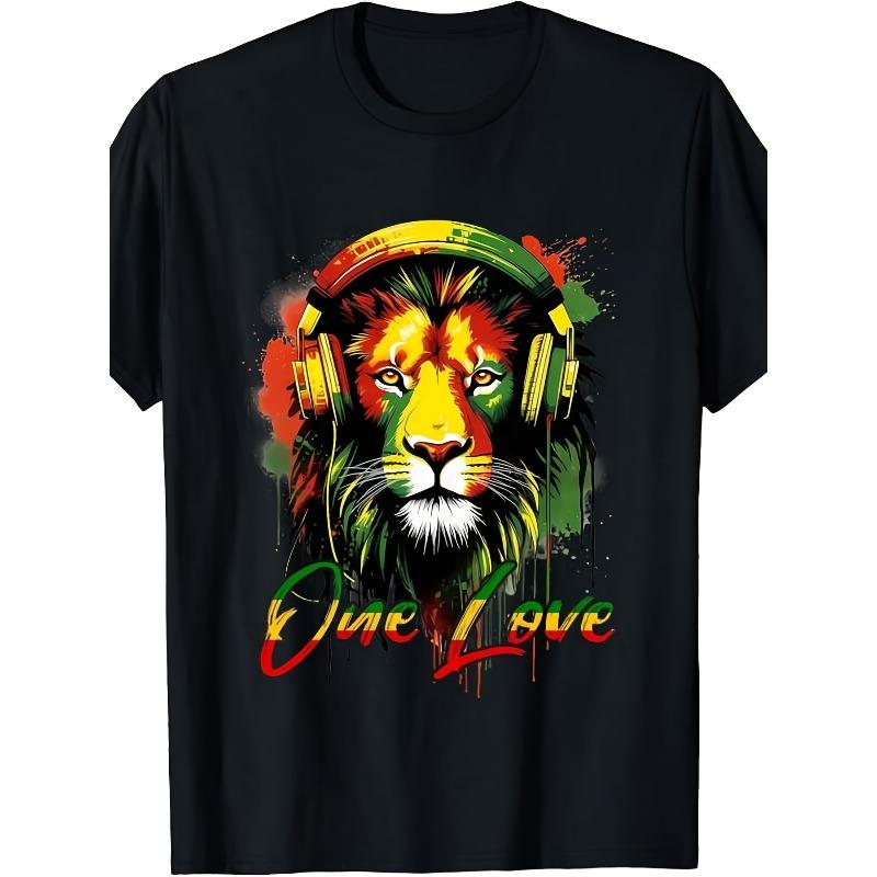 Европейские размеры Roots Reggae Music Лев Иуды Раста Регги Лев Т Футболка Т-рубашка Тот же стиль для мужчин Лето Короткий рукав С принтом Чистый Круглый вырез