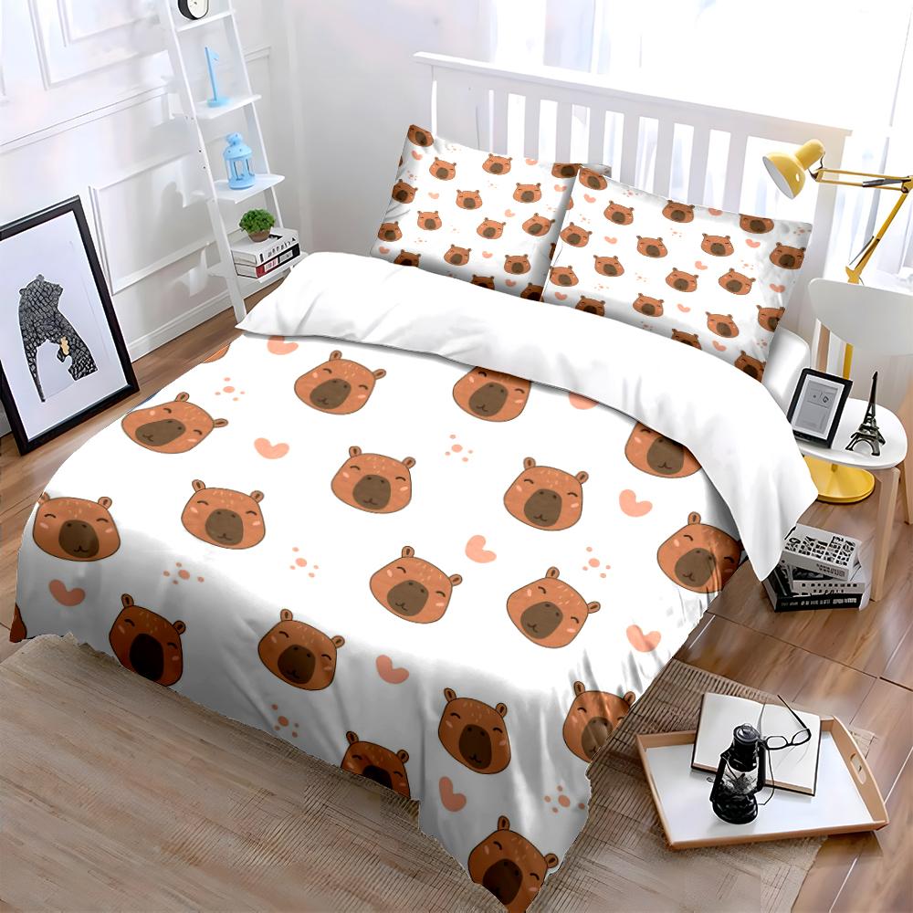 Cute Bear and Heart Pattern Bedding Set Bedding set (1 duvet cover, 2 pillowcases, duvet not included)