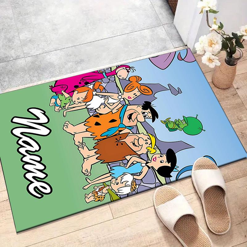 Custom Flintstone Mat Personalized Name, Polyester Washable Indoor Entryway Rug, Gift for Christmas, Easter, Thanksgiving Day