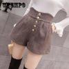 Woolen Shorts Women Loose Wide Leg Shorts with High Waist Thick Pockets Short Femme