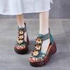 Retro Women Flowers Sandals Summer Platform Flat Shoes Sandal Women Leather Gladiator Sandals