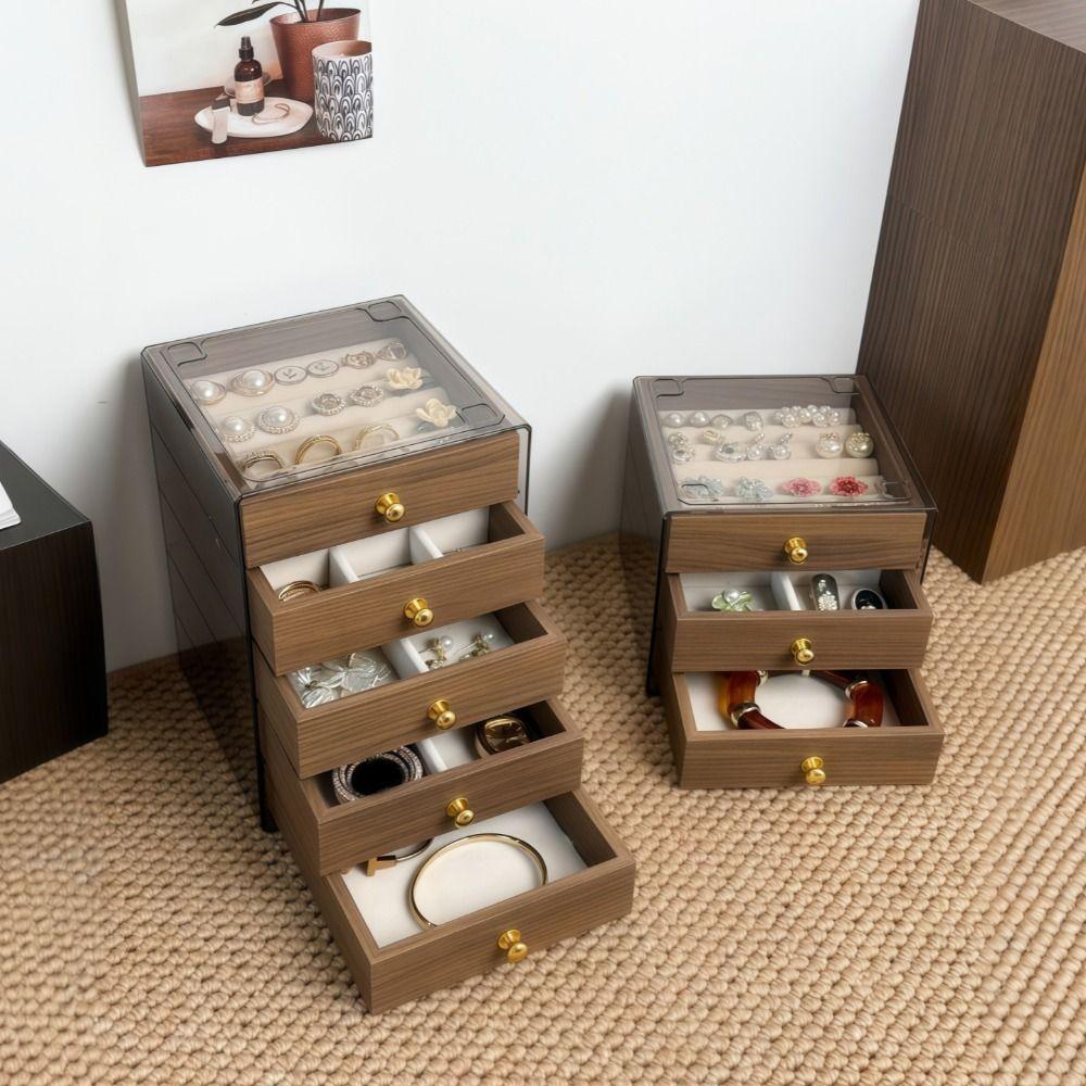 Большая шкатулка для украшений под дерево, с текстурой грецкого ореха, пылезащитная, для хранения и демонстрации ожерелий, подарки