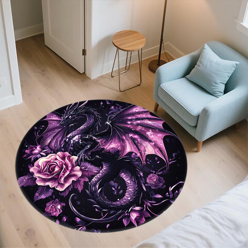 Purple Dragon,Round Area Rug,Carpet Rug for Living Room Bedroom Sofa Playroom Decor,Non-slip Floor Mat