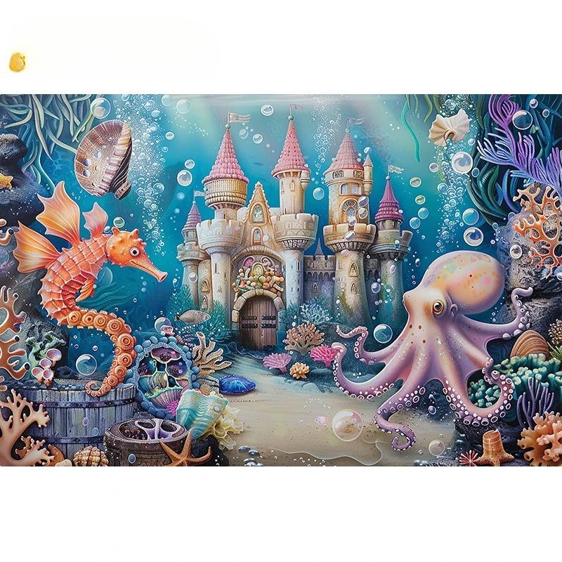 Underwater World Backdrop Summer Mermaid Ocean Castle Kid Birthday Party Cake Smash Decor Banner Photography Background