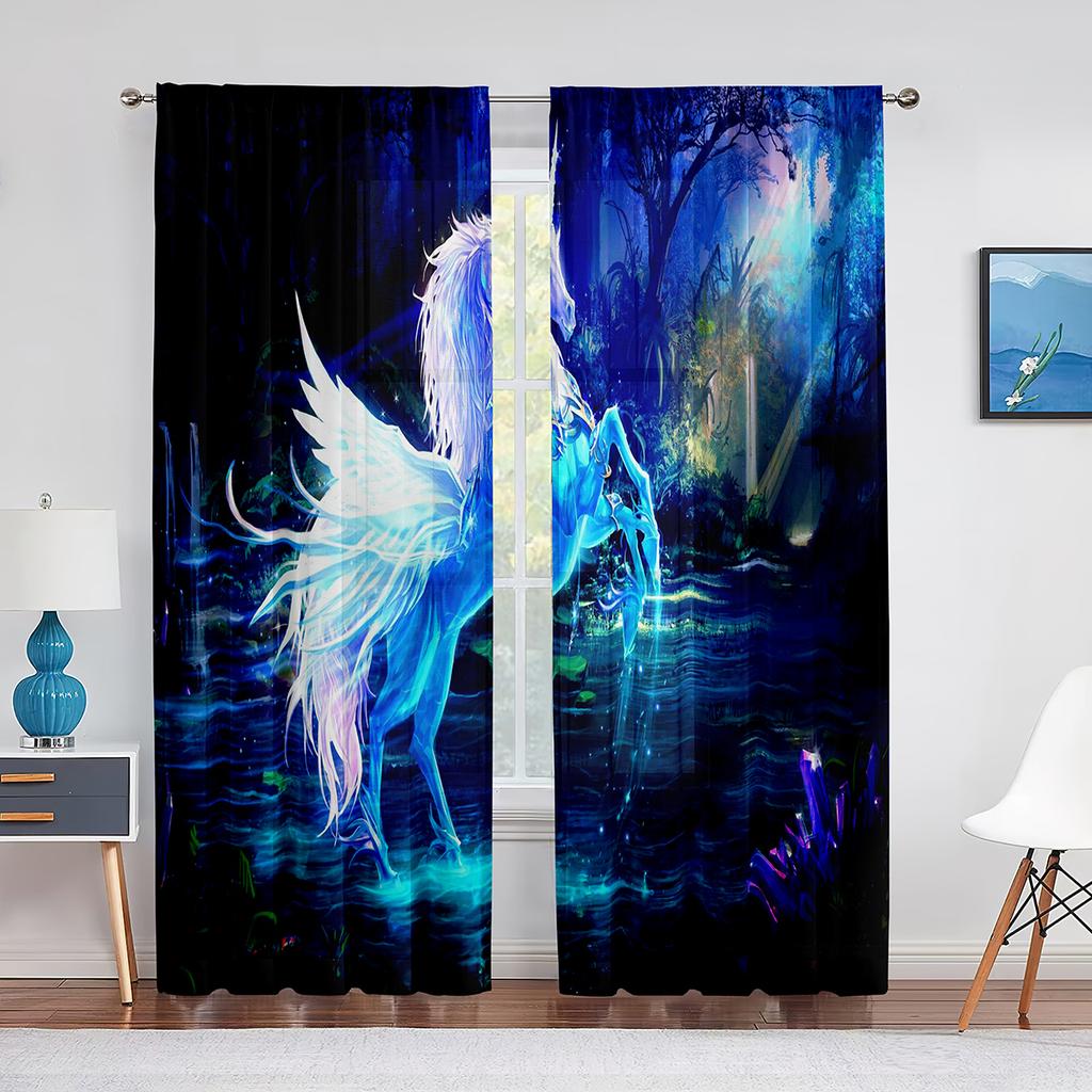 Фэнтези Фиолетовый Облако Единороги Тюлевые Шторы-Вуали Спальня Отель Домашний Декор Прозрачные Шторы для Гостиной Шифоновая Печатная Драпировка
