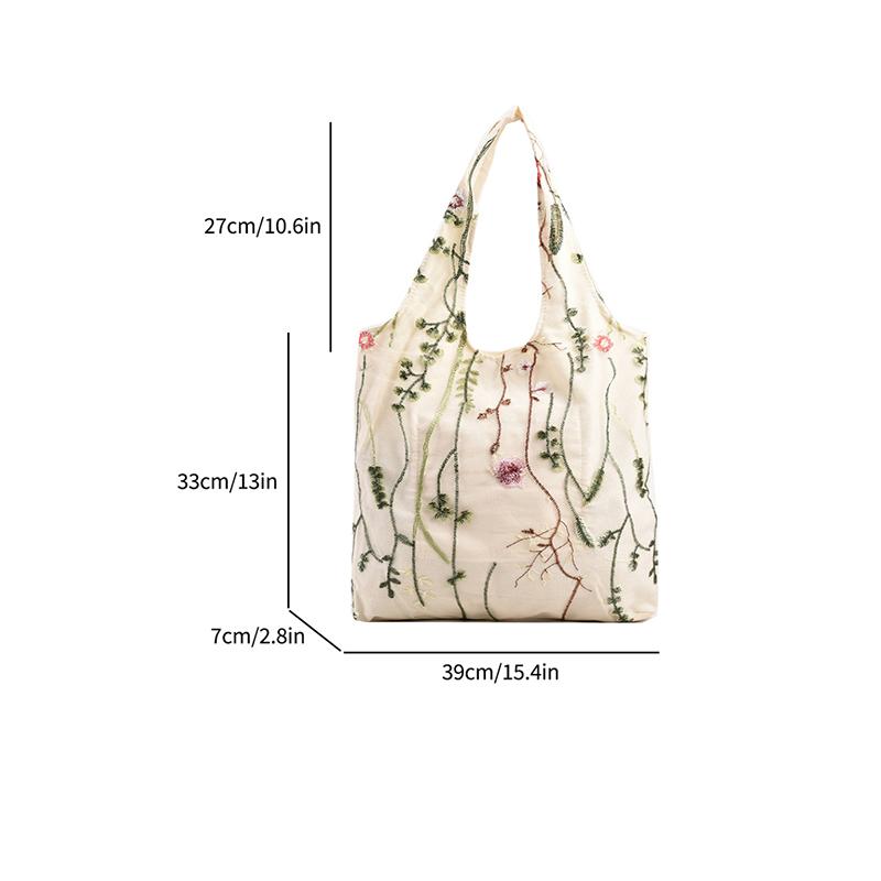 Embroidered Butterfly Canvas Lace Bag Large Capacity Versatile Shoulder Bag For Women Travel Shopping Tote Handbags CLE