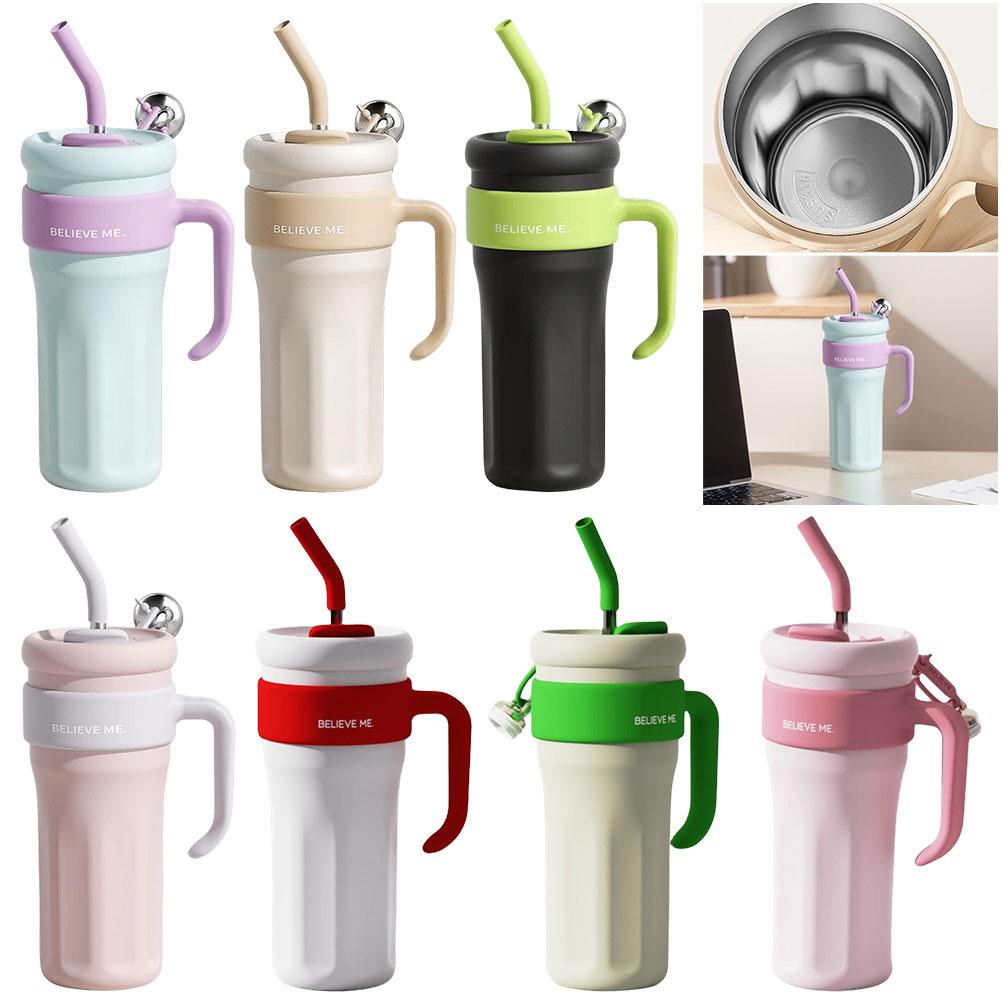 1.25L Insulated Mug Thermal Water Cup with Handle and Straw Cold Drink Bottle Stainless Steel Sports Bottle for Fitness Travel