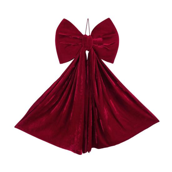 Christmas Bow Tree Topper Ornament Burgundy Velvet Wreath Bows Christmas Hanging Ribbon Gift Bows for Holiday Home Wall Outdoor Indoor Party