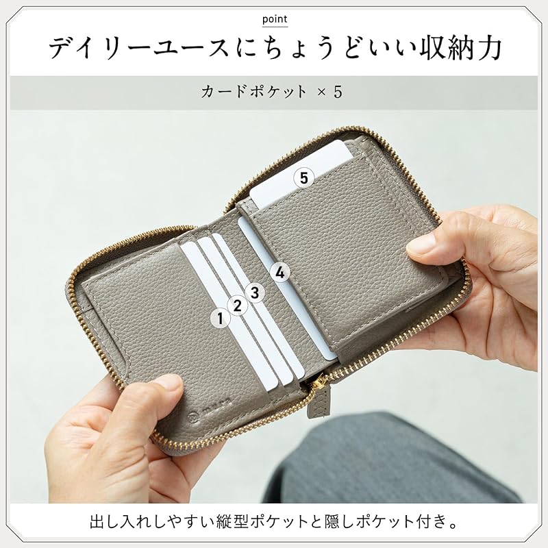 [Неровность] женский кошелек бифолд мини-кошелек компактный круглый на молнии натуральная кожа (серый)