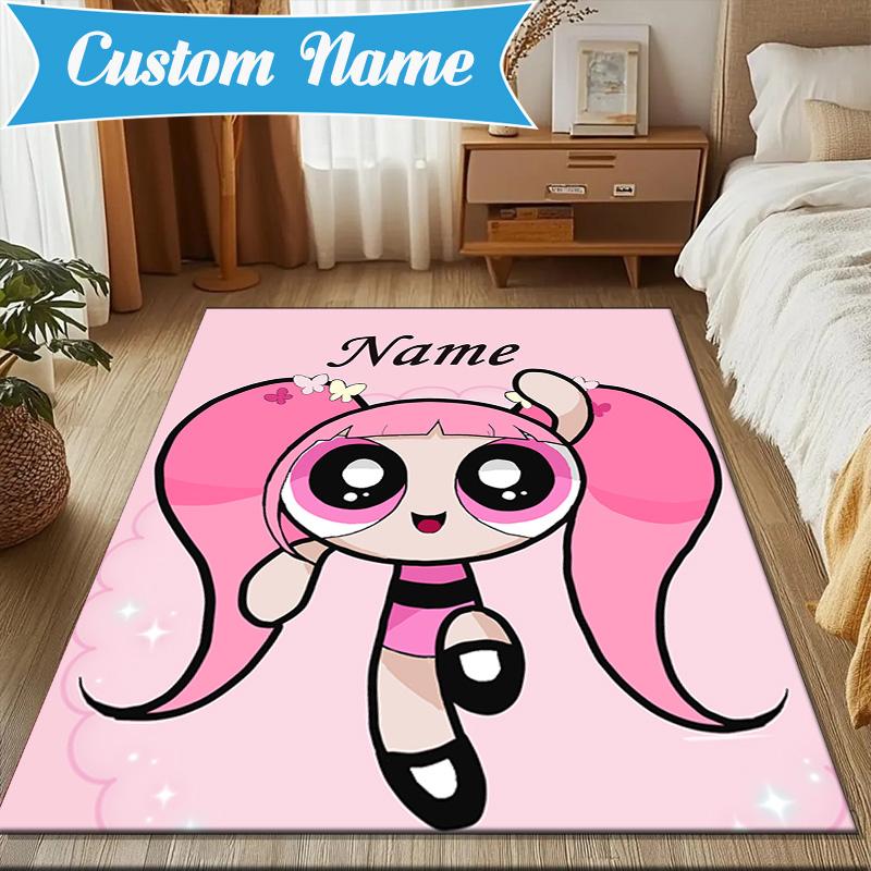 Custom Name Powerpuff Adventure Rug Game Carpet, Floor Mat for Bedroom Living Room Entryway Rug, Home Decor Idea Gift for Christmas birthday
