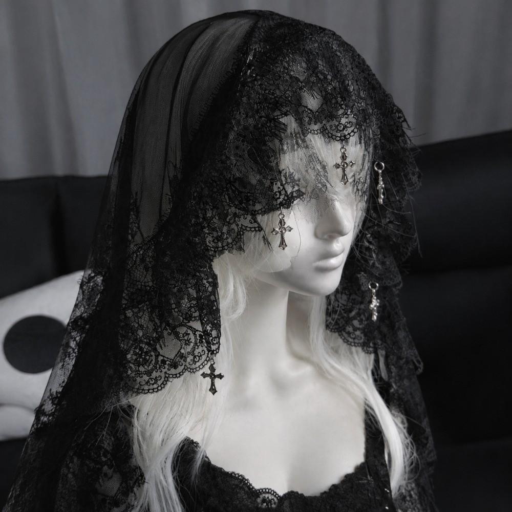 Gothic Style Lolita Tulle Head Cover Black and White Lolita Lace Veil Vintage Wedding Veil Women