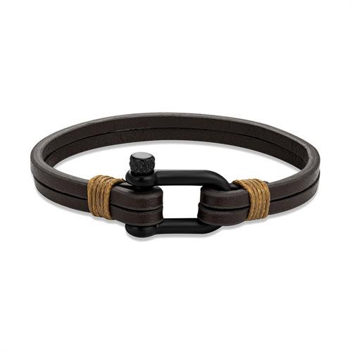 Black U-Shaped Horseshoe Buckle Bracelet Men'S Leather Double-Layer Casual Hand Rope Stainless Steel Buckle Bracelet