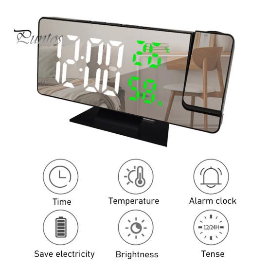 Светодиодный цифровой будильник с большим экраном, многоцелевой проектор в формате 12/24 часа, потолочные часы с дисплеем времени и температуры