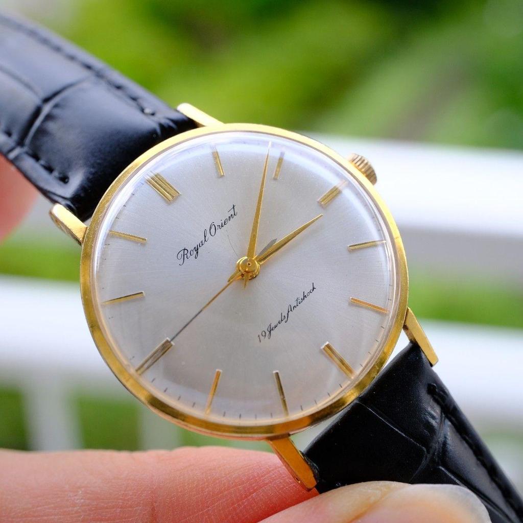 Used Working Royal Orient 19 Jewels Manual Wind Men's Watch Gold Color