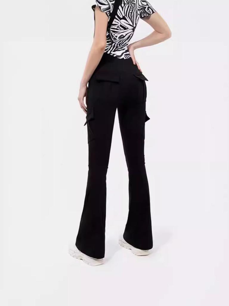 Women Wide Leg Pants Leggings Fitness Sports High Waist Bell-bottoms Leggins Pocket Push Up Pants Workout Leggings Cargo Pants Casual Hip Pop Pants