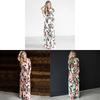 Elegant Summer Floral Print Long Sleeve Dress For Women In White Pink Green And Navy Blue