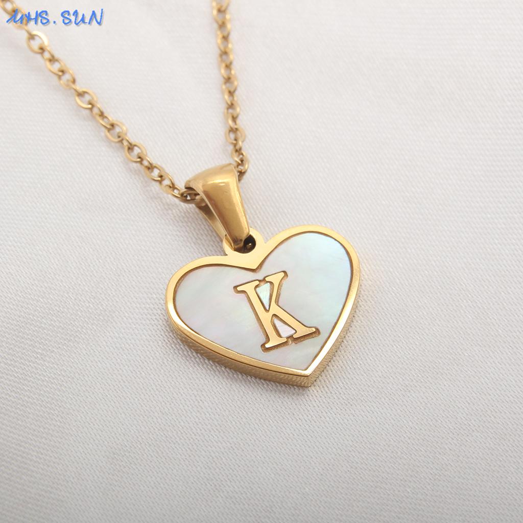 MHS.SUN Stainless Steel Heart Initial Necklace for Women Girls Gold Plated A-Z 26 Letter Pendant Choker Jewelry Birthday Gifts