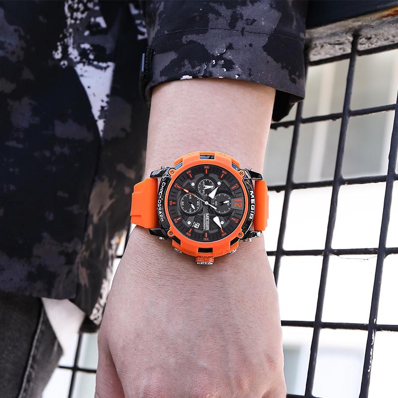 Red Watch Men Military Sport Silicone Strap Chronograph Quartz Wristwatch with Luminous Hands Date 3atm Waterproof Orange