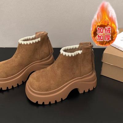 Женские хлопковые ботинки на толстой подошве, новые осенне-зимние, ретро, короткие, на молнии сзади, бархатные, теплые ботинки Мартин