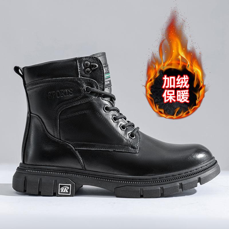 2025 новые мужские ботинки Мартин из натуральной кожи первого слоя, зимние мужские высокие ботинки в стиле милитари, модные вельветовые кожаные ботинки