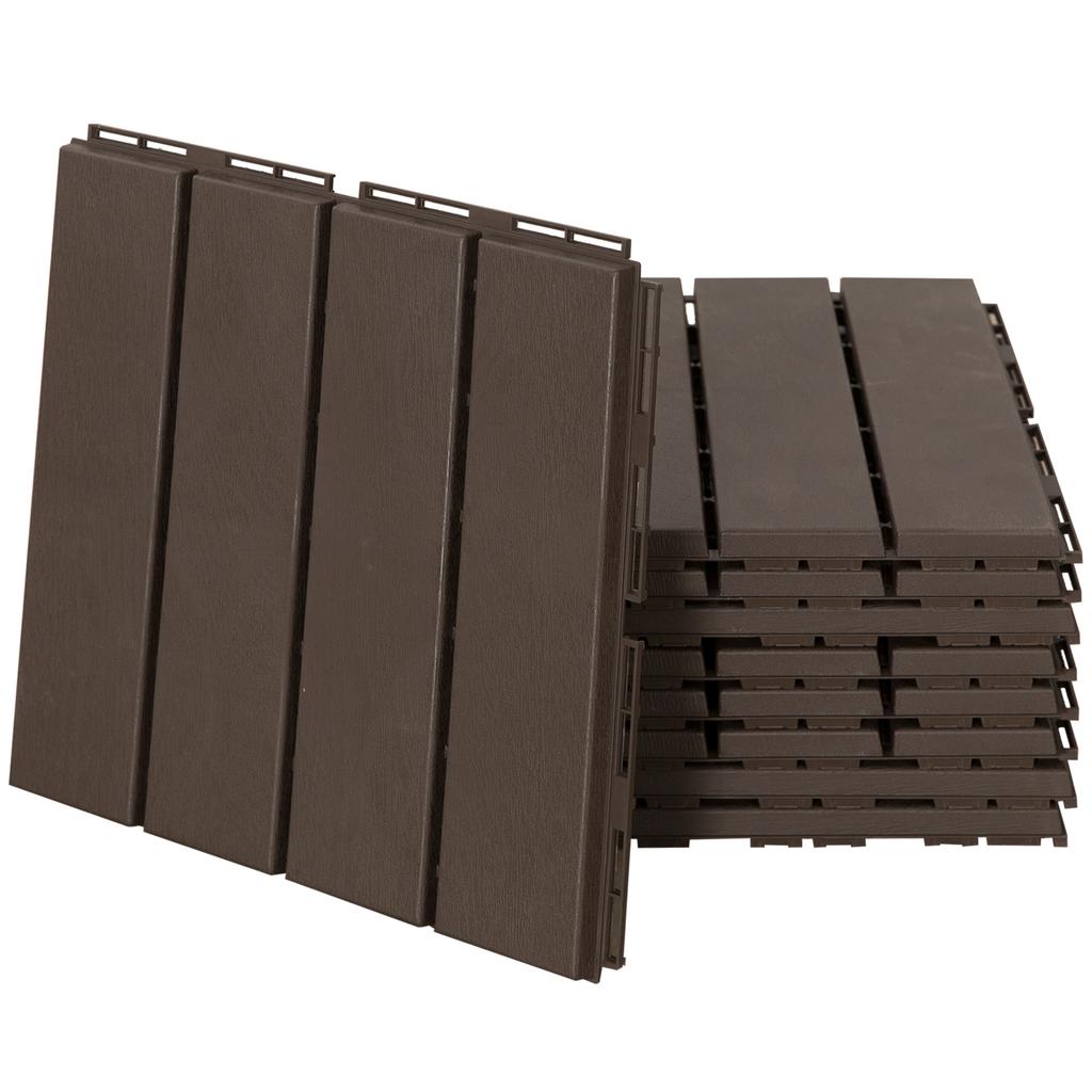 Terrace tiles, 30 x 30 cm, 9 pieces, click tiles, balcony tiles with click system, drainage function, flooring tile for terrace, balcony, brown