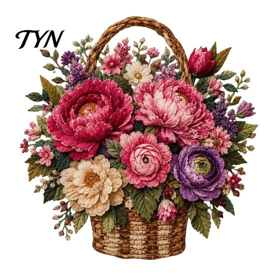 Floral Needlepoint Alternative Flower Basket Patchwork DIY Kit, Layered Fabric Flowers Crafting Room Wall Decoration 3D Sewing Project for