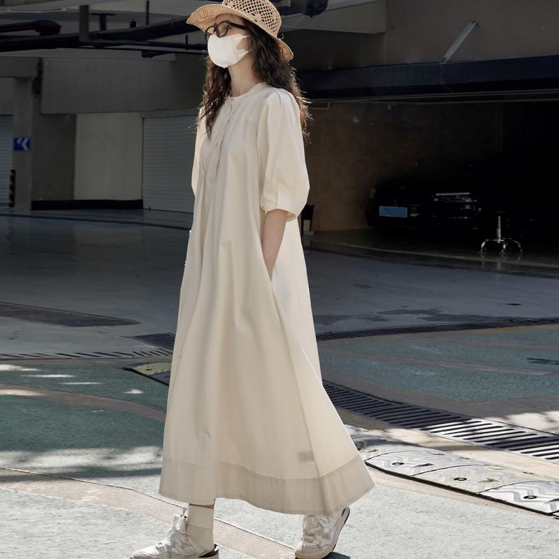 Johnature Летние корейские платья в стиле ленивого отпуска с пышными рукавами, повседневные простые свободные прямые длинные платья для женщин