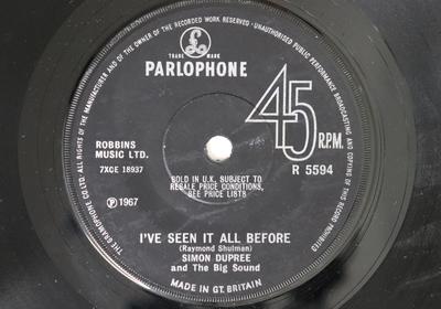 7-дюймовая пластинка SIMON DUPREE THE BIG SOUND День Ночь Я видел это R5594 PARLOPHONE 1967 Великобритания Рок Б/У