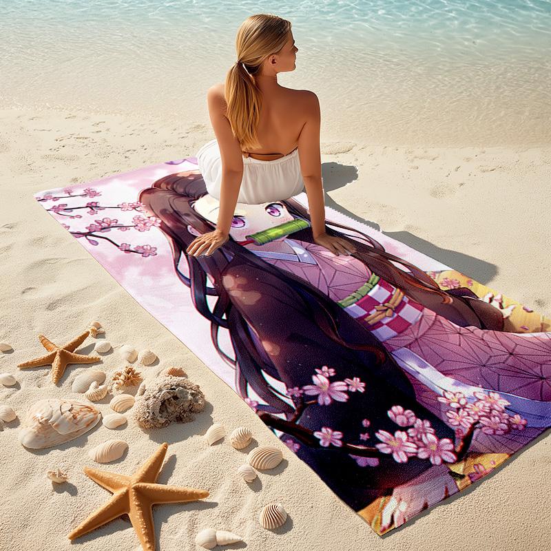 Japanese artist Koyoharu Gotouge's Demon Slayer beach towel, outdoor camping vacation swimming beach towel, outdoor absorbent bath towel blanket K1