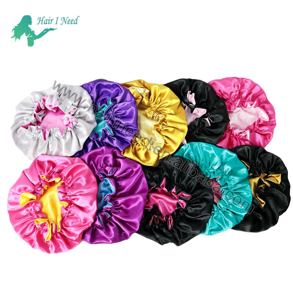 Hair Sleep Cap Women Solid Color Satin Bonnet Set Double Layer