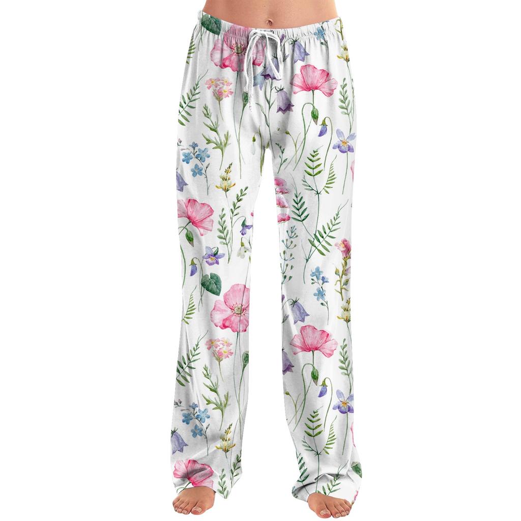 Женские пижамные штаны, одежда для сна, повседневные брюки с эластичной резинкой на талии, удобные прямые свободные брюки для йоги